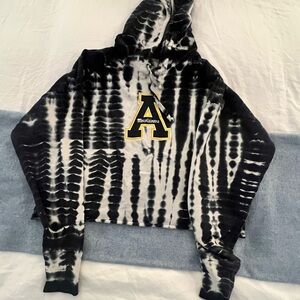 Black and White Tie-Dye Hoodie with Yellow Logo